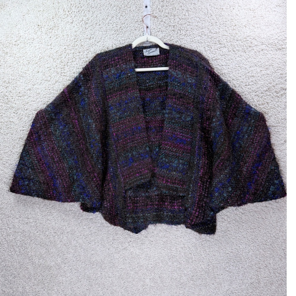 Womens OS Jeanne Scannell Vintage Wool Cardigan Multi Color Open Front Boho Wrap